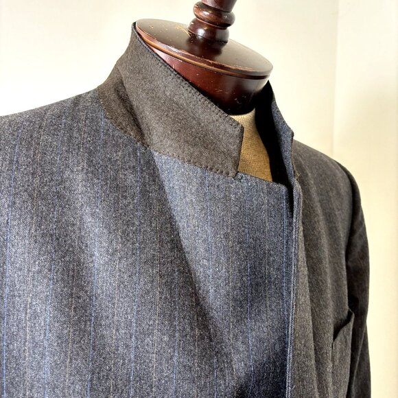 Christian Dior Sz 42R Men's Gray Striped Blazer Pure Virgin Wool Suit Jacket VTG - Picture 3 of 11